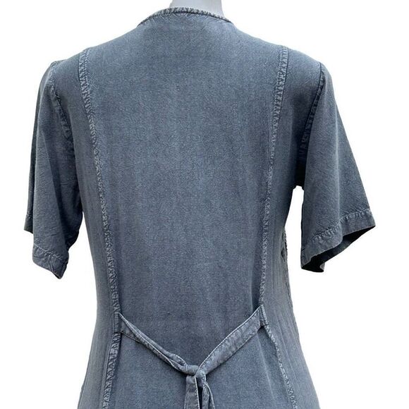 Lola P Boho Midi Dress Women's Small Gray Button Front Embroidered Bric a Brac - Picture 9 of 10